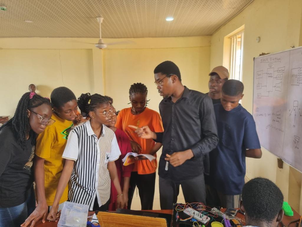 day 4
> Walked them through understanding wiring schematics
> Thought them how to use jumper wires to connect components 
> explained each component ( relays, solenoid lock, LCD, i2c,tilt sensor, VR)
> and finally we thought the fundamentals of assembly as an embedded eng