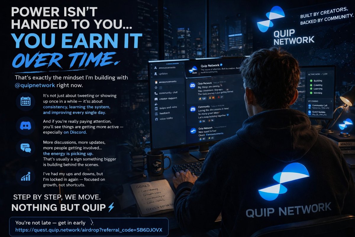 Power isn’t handed to you... you earn it over time.

That’s exactly the mindset I’m building with <a href="/quipnetwork/">Quip Network</a> right now.

It’s not just about tweeting or showing up once in a while it’s about consistency, learning the system, and improving every single day.

And if you’re really