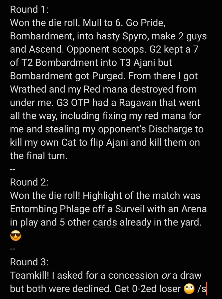 MTGLucksack's tweet photo. 33 Players - 6 Rounds
R1: ✅️❌️✅️ vs RW Control
R2: ✅️❌️✅️ vs RW Energy
R3: ✅️✅️ vs @RIPJegantha on RW Energy
R4: ❌️✅️✅️ vs Titan
R5: ➖️➖️ vs RW Energy
R6: ➖️➖️ vs Jeskai Blink
QF: ✅️❌️✅️ vs RW Midrange
Split Top 4 for $180 Store Credit https://t.co/v3ChcYJns8