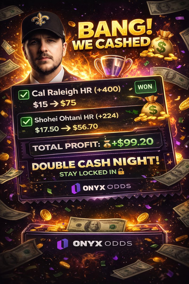 Primemario92's tweet photo. BANG 💰 DOUBLE CASH NIGHT!!
2 HR props… BOTH CASHED 😮‍🔥🔥
Cal Raleigh +400 ✅
Shohei Ohtani +224 ✅
$32.50 → $131.70 💸
WE PRINTING 🔥
If you not locked in yet… what you doing 👀
More plays coming soon 🎯
#sportsbetting #mlbpicks #homerunbets https://t.co/yUMF97ubtB