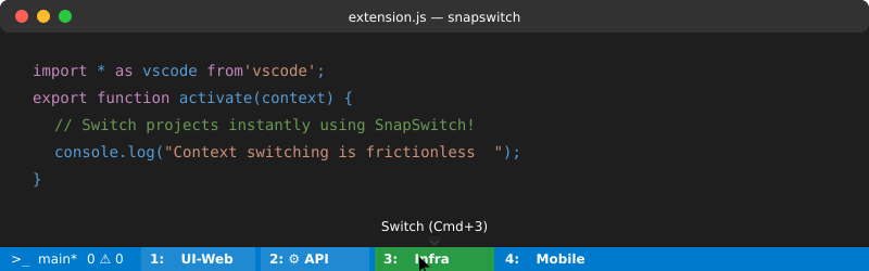 spinykiller's tweet photo. Are you surviving on Mac without a native way to Cmd+Tab between VS Code windows? 😅 I built SnapSwitch to fix this.

Say goodbye to messy window navigation! 🔵 VS Code: https://t.co/S8RRuN7rCe 🟣 Open VSX: https://t.co/oi38Zx95HC

#VSCode #Productivity #WebDev #100DaysOfCode https://t.co/YLFdBmXoHe