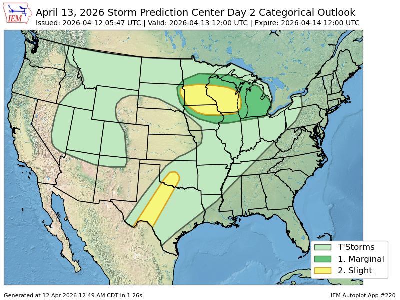 The Storm Prediction Center issues Day 2 Convective Outlook (Max Risk ...