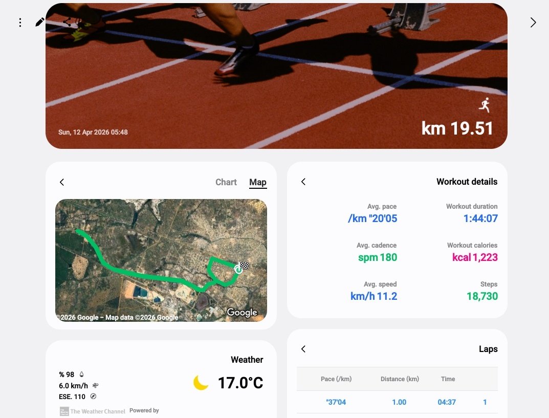 Ekambole's tweet photo. 19.51 km done today morning 🌄.  Cumulative total distance run for the year comes to 335.11 km.

Target for the year is to hit 1,000 km. https://t.co/uGKCjZ4lyp