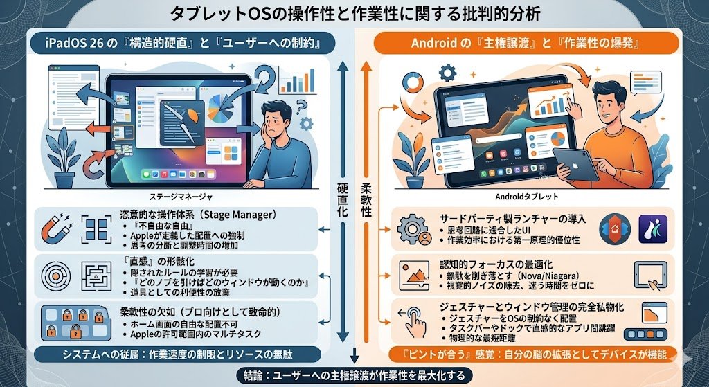 shiroikoibitoa's tweet image. Androidは「自分仕様」に最適化できる。
iPadOSは「許可された範囲」でしか動けない。
この差が生産性を決定づけている。

「ミスタップ」を誘発し、さらにその「誤操作」を何度も繰り返させるような、極めて非効率的なインターフェース

#Android #iPadOS #GalaxyTab #NovaLauncher #NiagaraLauncher