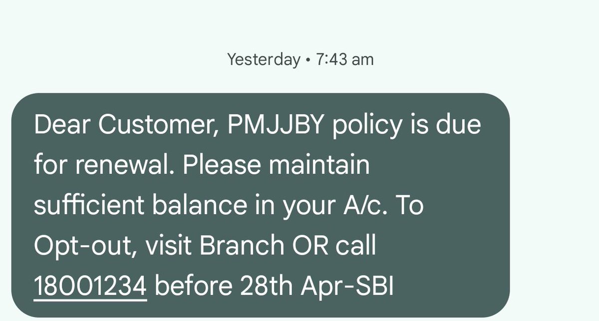 Amdeepakkumar's tweet photo. Dear @TheOfficialSBI despite previous complaints and reversals PMJJBY premium I have again received an SMS about an upcoming auto-debit without consent. Please ensure immediate STOP on auto-debit and confirm deactivation permanently. This is causing repeated inconvenience. @RBI https://t.co/vyCftqT9bA