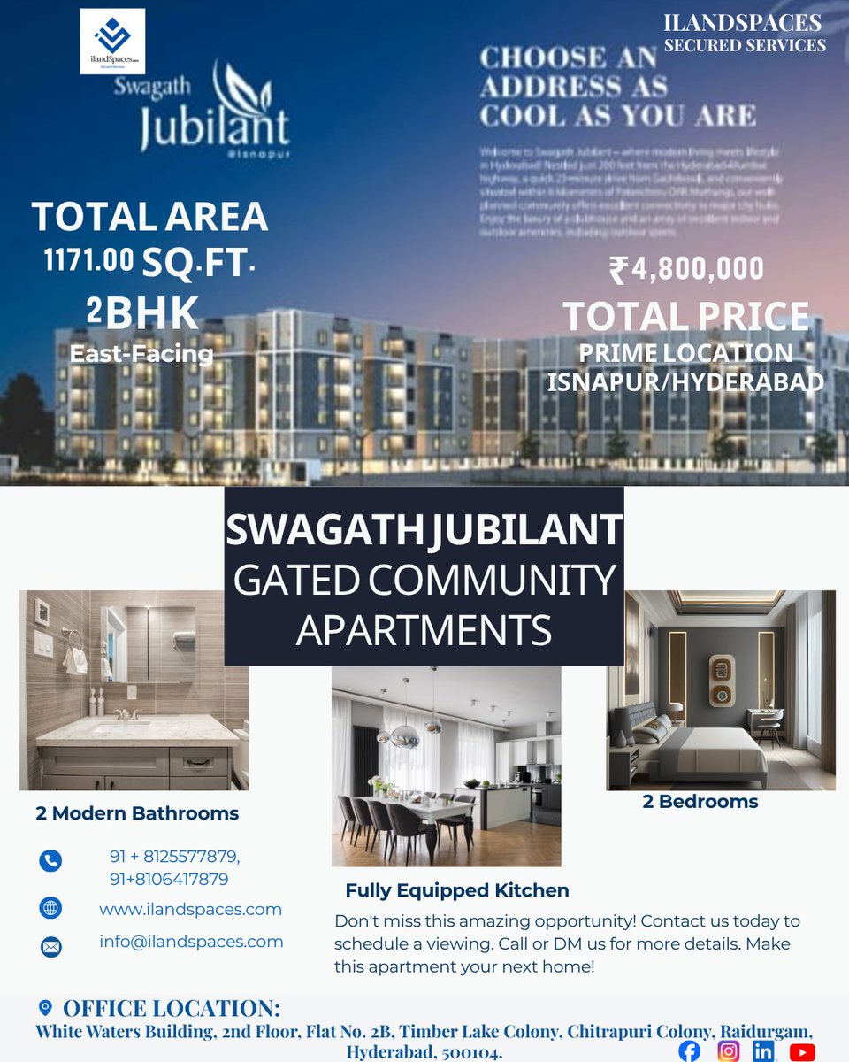 ilandspace70863's tweet image. Your dream 2BHK at just ₹48 Lakhs? 😍🏡
Don’t miss this perfect home in Hyderabad!
✨ East-Facing | 💰 Budget Friendly | 📍 Prime Location
#SwagathJubilant #BudgetHomes #2BHK #HyderabadApartments #DreamHome #AffordableHousing #ApartmentLiving #HomeGoals #RealEstateIndia