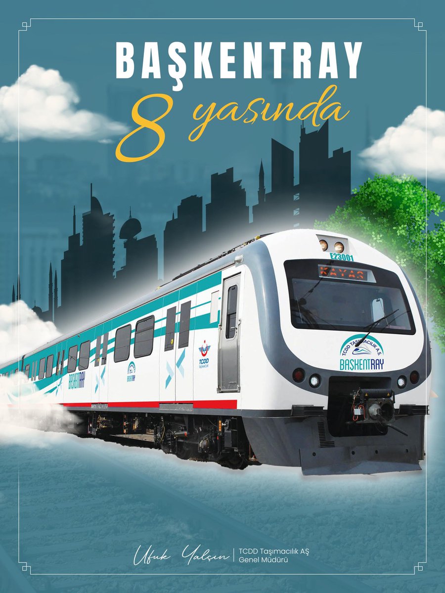 uyalcin_'s tweet photo. 🚈Türkiye’nin kalbini bir uçtan diğerine taşıyan Başkentray’ın 8. yaşı kutlu olsun!

Ankara’nın doğusundan batısına uzanan raylı ulaşım sistemi #Başkentray sayesinde her gün binlerce yolculumuzla buluşuyor, vatandaşlarımızın yaşamlarını kolaylaştırıyor, seferlerimizle hayata nefes aldırıyoruz.

Ülkemizin başkentine konforlu ve ekonomik seyahat imkânı sağlarken; Ankaralılara başkent trafiğinden uzak, güvenli, hızlı ve entegre ulaşım ağı ile hizmet veriyoruz.

Cumhurbaşkanımız Sn. @RTErdogan liderliğinde, Ulaştırma ve Altyapı Bakanımız Sn. @a_uraloglu öncülüğünde #TürkiyeYüzyılı’na yeni değerler kazandırmak için durmaksızın çalışmaya devam ediyor; 8 yıl boyunca Başkentray ile seyahat eden 140,3 milyon yolcumuza teşekkür ediyoruz.

#TürkiyeHızlanıyor 🇹🇷