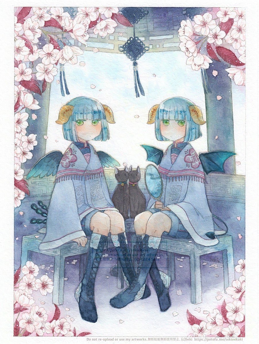 seki_oekaki_tww's tweet photo. 透明水彩で天使やおかっぱの子をよく描いています！よろしくお願いします！٩( 'ω' )و
#春の創作クラスタフォロー祭り https://t.co/95S6ZPdg4l