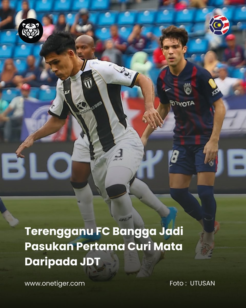 OneTigerForever's tweet image. Terengganu FC cipta sejarah kecil musim ini. Skuad Penyu muncul pasukan pertama berjaya mencuri mata daripada JDT selepas seri 1-1 di Johor Bahru.

👉 Baca artikel penuh di onetiger.com
 atau klik pautan di bio kami

#OneTigerArena #HariHarimau #FYPBola