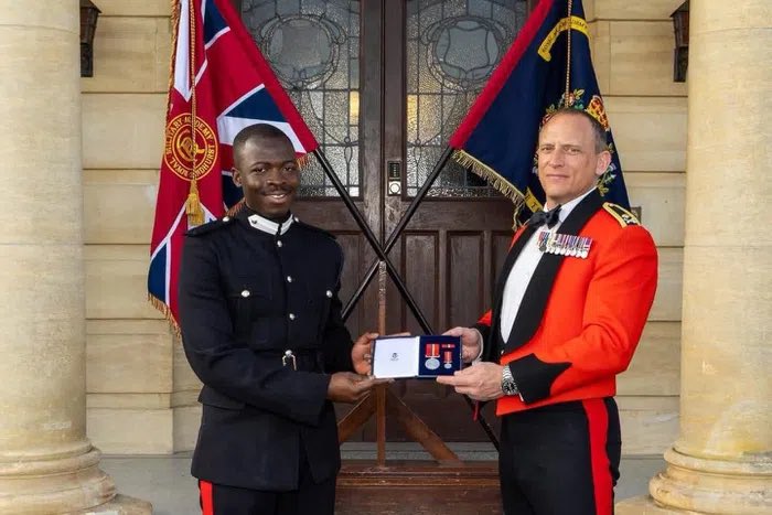 Ghanaian officer Prince Andrew Adamtey earns top international honour at Sandhurst, winning Best All-Round Performance award for excellence in leadership and training.

Read more here: bit.ly/4tbJLkQ