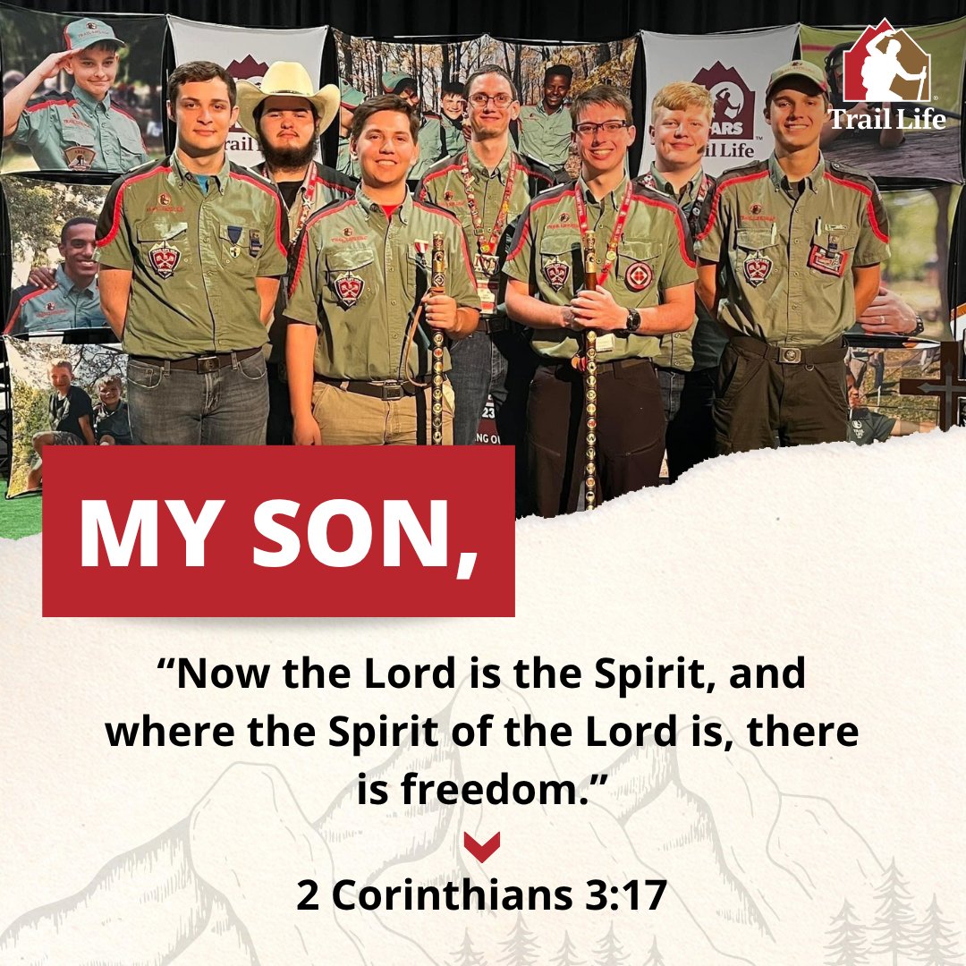 TrailLifeUSA's tweet image. My Son, "Now the Lord is the Spirit, and where the Spirit of the Lord is, there is freedom." - 2 Corinthians 3:17

Christ-Centered | Boy-Focused
Adventure | Character | Leadership
#traillifeusa #scripturesunday #myson