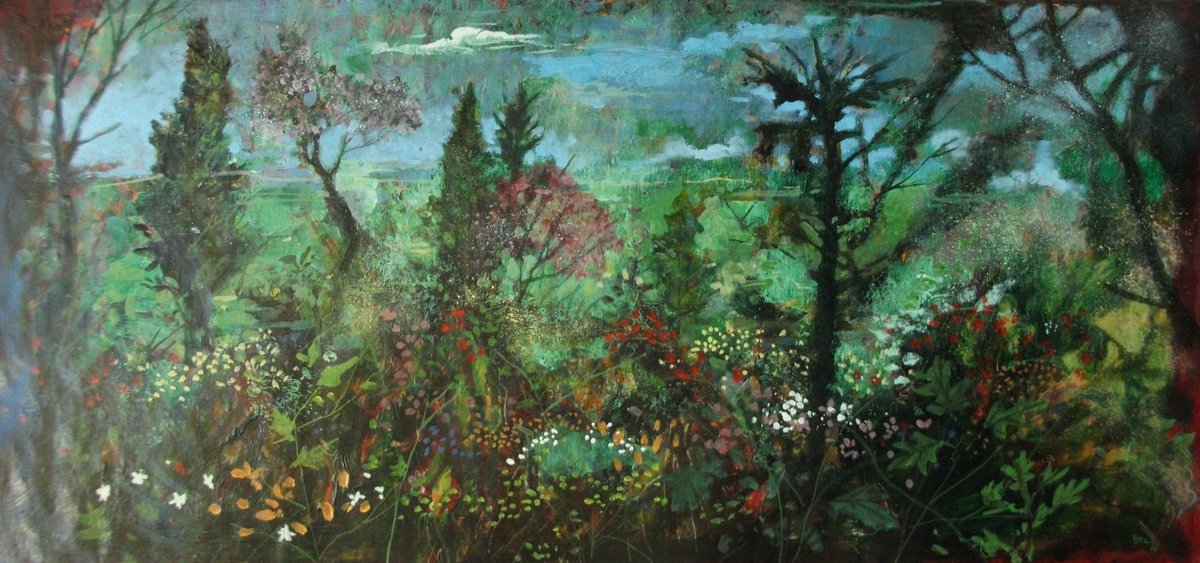 davidbezartist's tweet image. L1640 Garden Fantasy acrylic and oil 14x30 inches. 
#artists #painting
