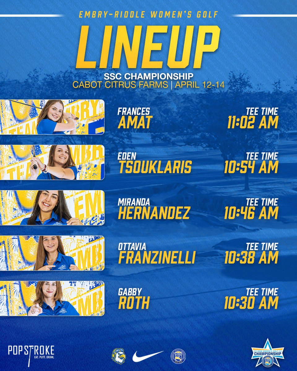 ERAUWGolf's tweet photo. Locked in and ready to compete🏆

Here's our lineup for the SSC Championship! Action begins at 10:30 🦅⛳️

⛳️ SSC Championship - Rd 1
📍Cabot Citrus Farms - Roost
📊 Live Scoring: https://t.co/yKM95JhhIC

#GoERAU https://t.co/IppVCyWVbv