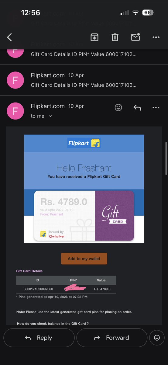 moodieladka's tweet photo. @Flipkart @FlipkartSupport

Very disappointing experience.

Purchased multiple gift cards, received them successfully, and even placed orders using them. Later, orders were cancelled and gift cards were deactivated.
Expected better customer experience from Flipkart. SS attached. https://t.co/2ETLsiTPUK