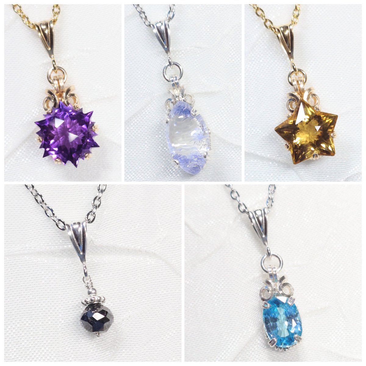 美人石のシンプルペンダント✨💎🎶

左から
①ブラックダイヤモンド
②アメシスト
③デュモルチェライトインクォーツ
④シトリン
⑤ブルージルコン

SV925・14Kgfワイヤーで石枠から手造りのワイヤーアクセサリーです✨💎

よろしければ見てやってくださいませ🍀(⁠^⁠^⁠)
minne.com/sigetu