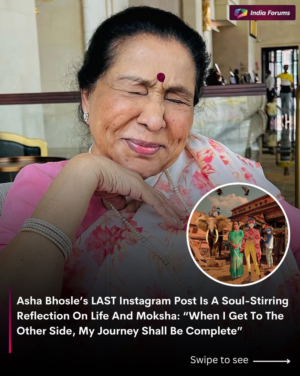 indiaforums's tweet image. Her final words now feel even more powerful 🤍  
Asha Bhosle’s last post reflects on life, moksha, and a journey now complete.  
.  
.  
#AshaBhosle #LastPost #RestInPeace #Moksha #Spiritual #LegendLivesOn #IndianMusic #Tribute
