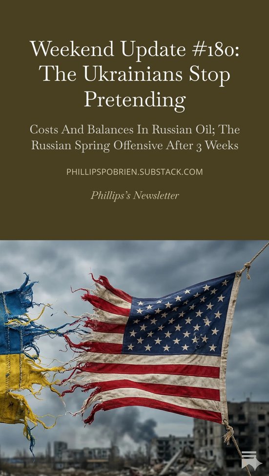 PhillipsPOBrien's tweet image. Hi All, Just sent out my free weekend update. The big story this week was the Ukrainians speaking truthfully about the USA not being their (or Europe's) friend. In war seeing reality as opposed to what you desperately want to see, is a fundamental test.