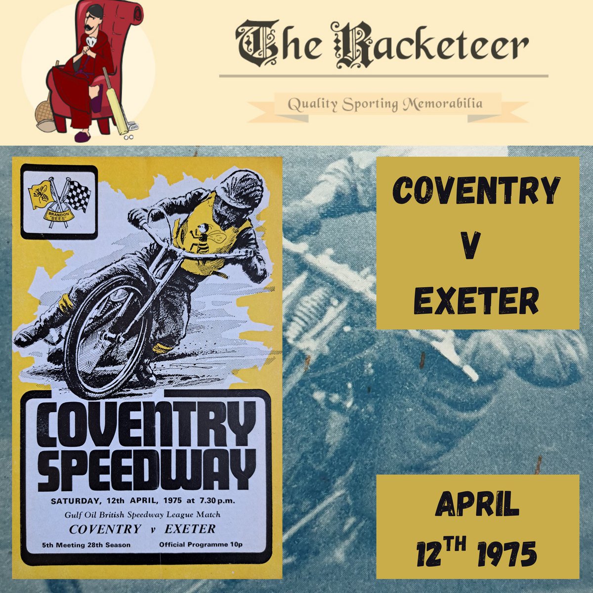 Theracketeer1's tweet image. #OnThisDay in 1975, and the Bees of #Coventry were hosting the Falcons of #Exeter  

@KeepBeesOnTrack #speedwayprogrammes @uprightspeedway @ExeterEx @CoventryBees 

the-racketeer.co.uk/programmes-69-…