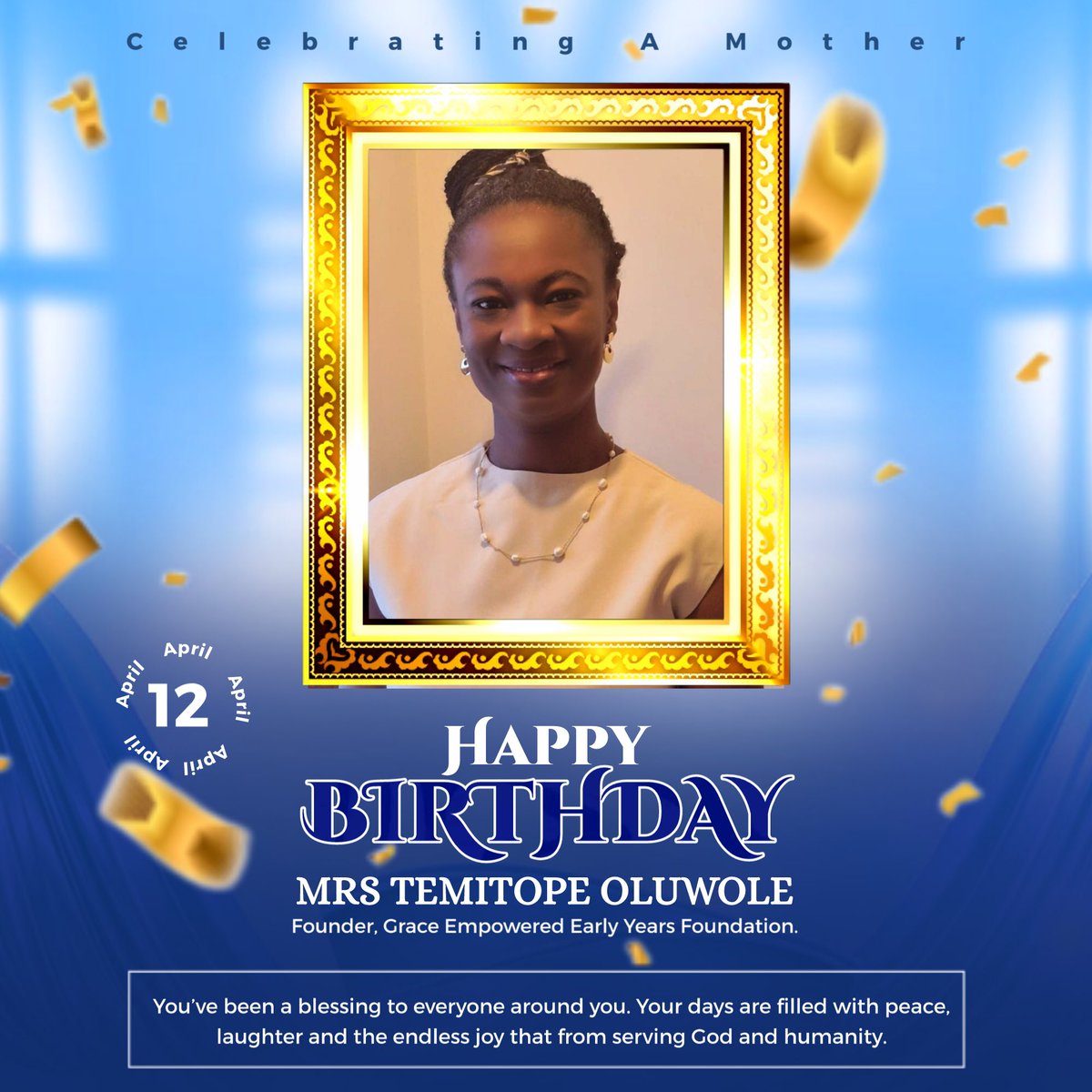 EmpoweredEarly's tweet photo. Today, we celebrate a woman of purpose, passion, and impact. 

Happy Birthday to our amazing founder, Mrs. Temitope Oluwole a mother, a leader, and a true light to so many lives.
#birthday #founder #graceempoweredfoundation #earlyyears #celebrations https://t.co/B65QswV1vZ