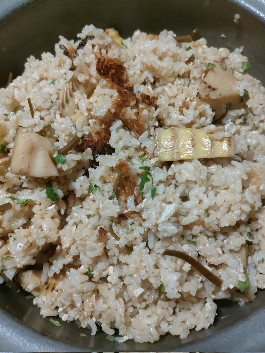 MerInterieure's tweet photo. 筍ご飯に会心のおこげが入った！ https://t.co/Vn2U4Gbbzq