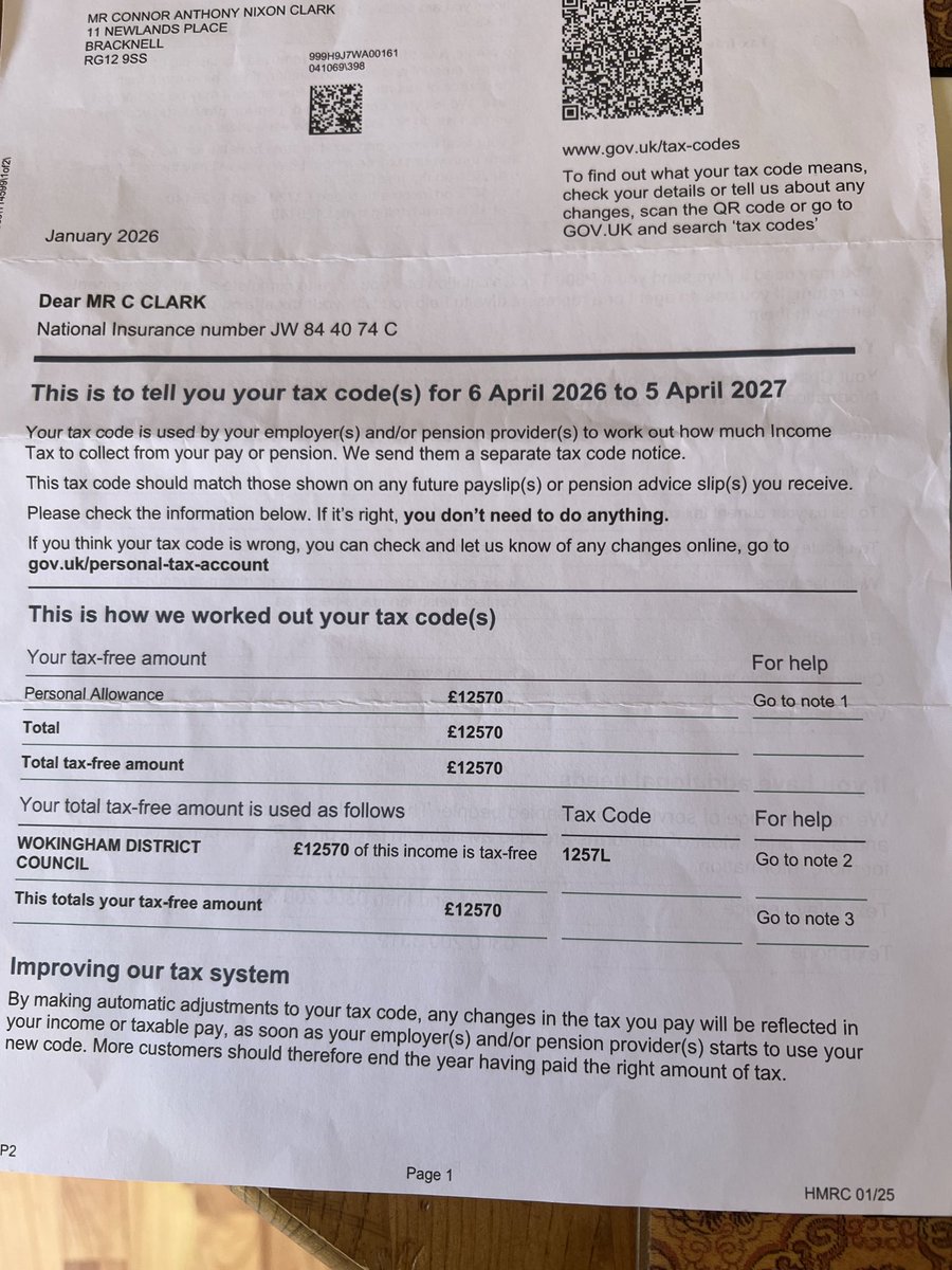 ConClark91's tweet photo. @HMRCcustomers  please can you advise why you have changed my tax code and not notified me. I should be on 1257L as per YOUR letter https://t.co/oEhf72knd6