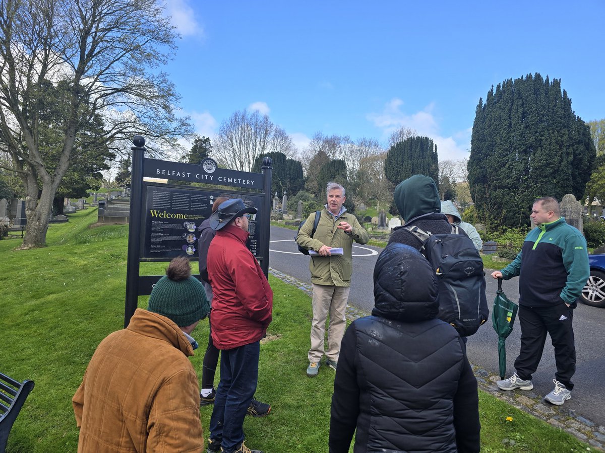 FailteFeirste's tweet photo. A fantastic tour of Belfast City Cemetery with local historian Stevie Corr.

The city cemetery tell the complex story of Belfast, through the individuals whose lives are woven through the fabric of the city's story.

@belfastcc @VisitBelfast https://t.co/q1fCxenBXF