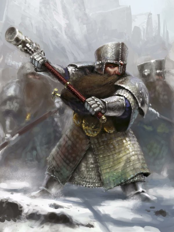 Los guerreros más hábiles de una fortaleza Enana son los Martilladores. Suelen proceder de diferentes unidades y clanes, ya que cualquier Enano que haya demostrado una gran fuerza y ​​destreza marcial o una lealtad inquebrantable puede ser seleccionado