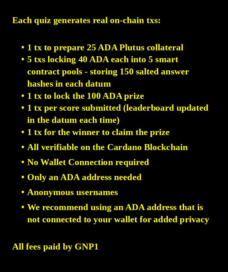 GrahamsNoPlus1's tweet photo. 🚨DO YOU WANT TO SUPPORT CARDANO?

We did all the work & bear all the costs so the least you can do is take the QUIZ!

The more people play, the more we we'll top up the wallet to cover tx fees

Please like, repost & copy people in - then DM for a code 👉
https://t.co/bQJJAXBTob
@IOHK_Charles @emurgo_io @benohanlon 
@InputEndorsers @BraveHeartStak3 @invalid_eutxo @HephyPool @astroboysoup