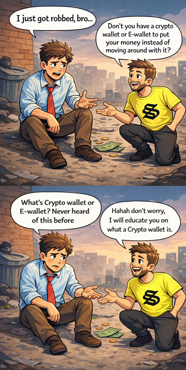 Aboy__2004's tweet image. 2
The victim sat down, shaken, and said, “I just got robbed 😔.”

The stranger found it strange  why carry cash around in this day and age? He then asked if he had a digital wallet instead of moving around with physical money.
@solflare 
#DigitalMoney
