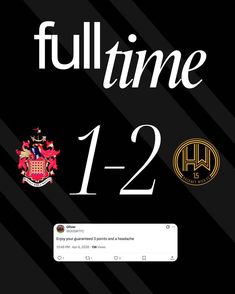 HackneyWickFC's tweet photo. Hope the headache weren’t too bad 😳 https://t.co/x88YgLDuOZ
