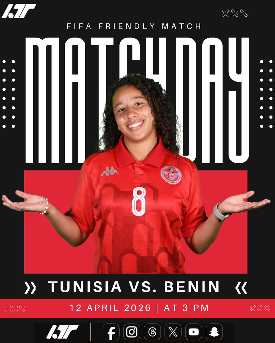 les_ltt's tweet photo. [EN FÉMININE 🇹🇳] 
⚔️⚔️⚔️ MATCH DAY ⚔️⚔️⚔️ 

TUNISIE 🇹🇳 - 🇧🇯 BÉNIN 

14:00 🕑 TN | 15:00 🕑 FR
Stade de Manouba 🏟️

Match amical international 🤝🏼
Entrée gratuite 🎟️
Pas télévisé 📺❌️

#TUNBEN 🇹🇳🇧🇯
#FIFAFriendlyMatches 🤝🏼
#TeamTunisiaW 🦅

🔗 https://t.co/zc2Dsy6kDS https://t.co/nfdFnswgvC
