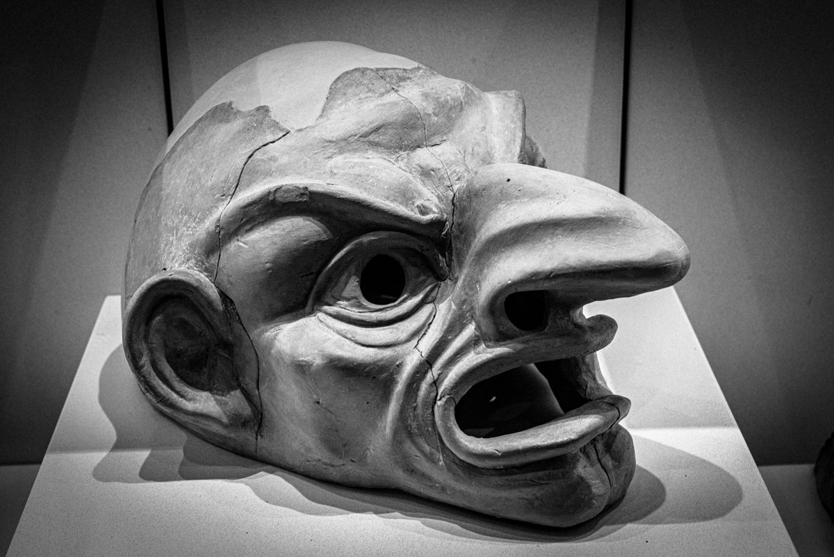 tevcimen's tweet image. Italic  farce theatre mask likely reproducing the model of a real mask on the  stage performances, to be produced in cloth or other perishable  material. Contrada Corti Vechie, 2nd 1st century B.C.

📷 @tevcimen (c)2023 Tunc T. Evcimen

#taranto #italy #mask #archeology #history