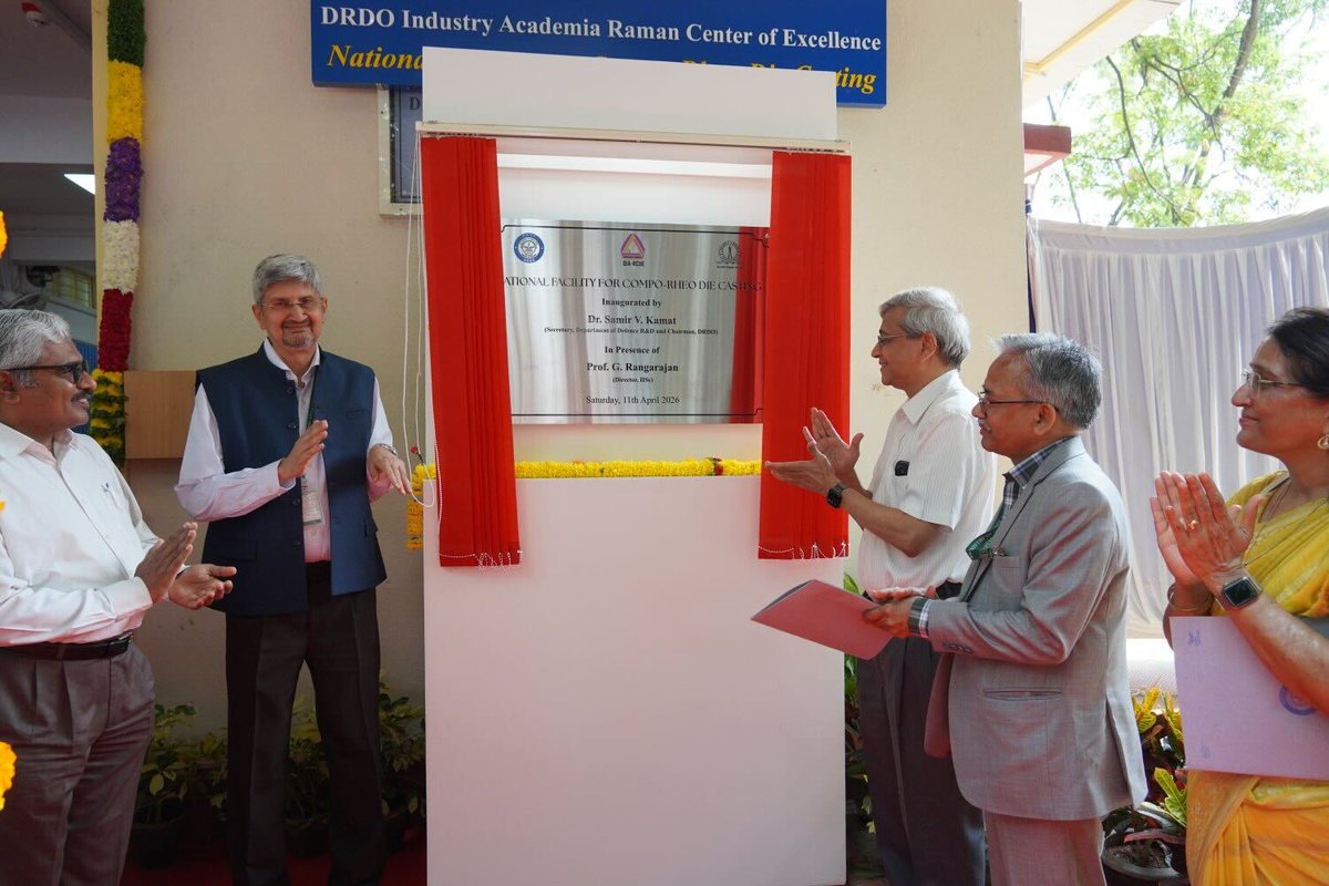 iiscbangalore's tweet image. The National Facility for Compo-Rheo Die Casting was inaugurated on April 11, 2026 at IISc.

The event saw to the handover of multiple project deliverables in the presence of Secretary and CC R&amp;amp;D, DRDO Dr Samir Kamath, DG's, Director &amp;amp; Deans of IISc. @FutureTechDRDO @DRDO_India
