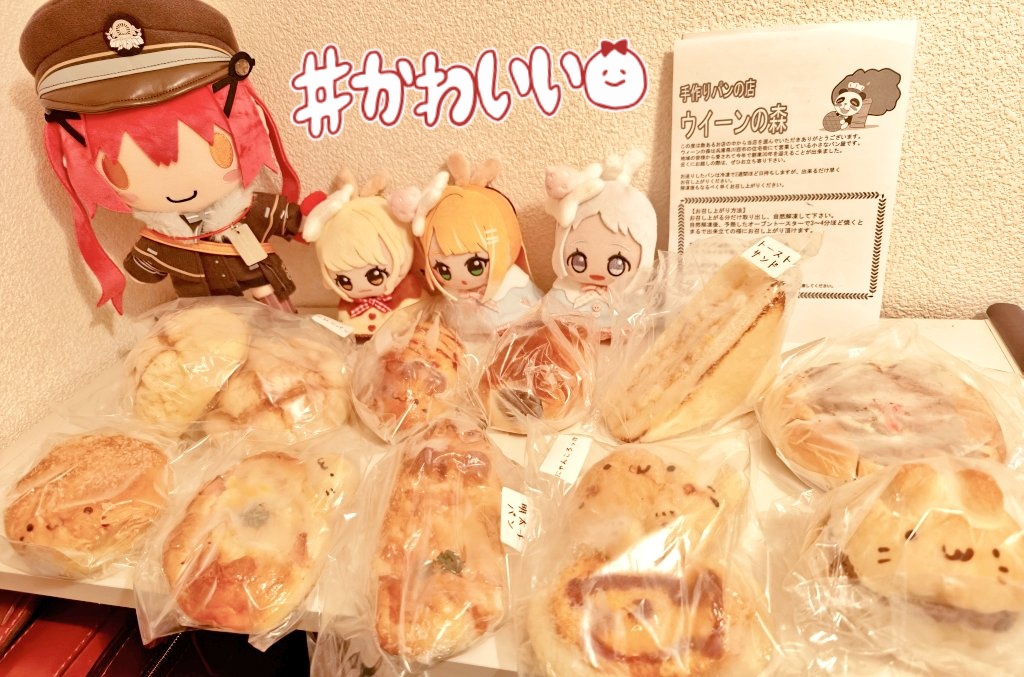 パンの通販サイト「rebake(リベイク)」で購入したロスパンが届きました！🍞

今回のパン屋さんは兵庫県川西市の「手作りパン ウィーンの森」！
創業30年以上の地元に愛されるお店で、顔つきのパンがとってもキュート！😻💕
種類豊富なのも嬉しい！☺️🐱

#りべいかーず #ぬいてつ
#初星学園ぬいぬい部