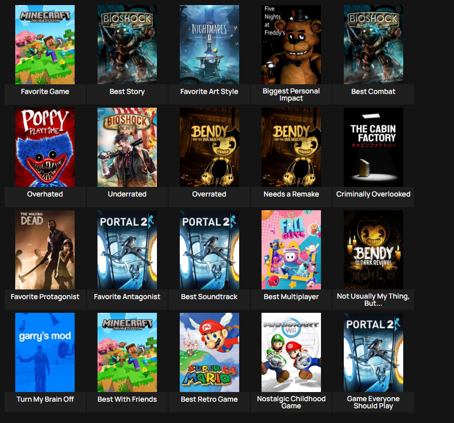 did a gaming list thing cause i saw everyone else do it here