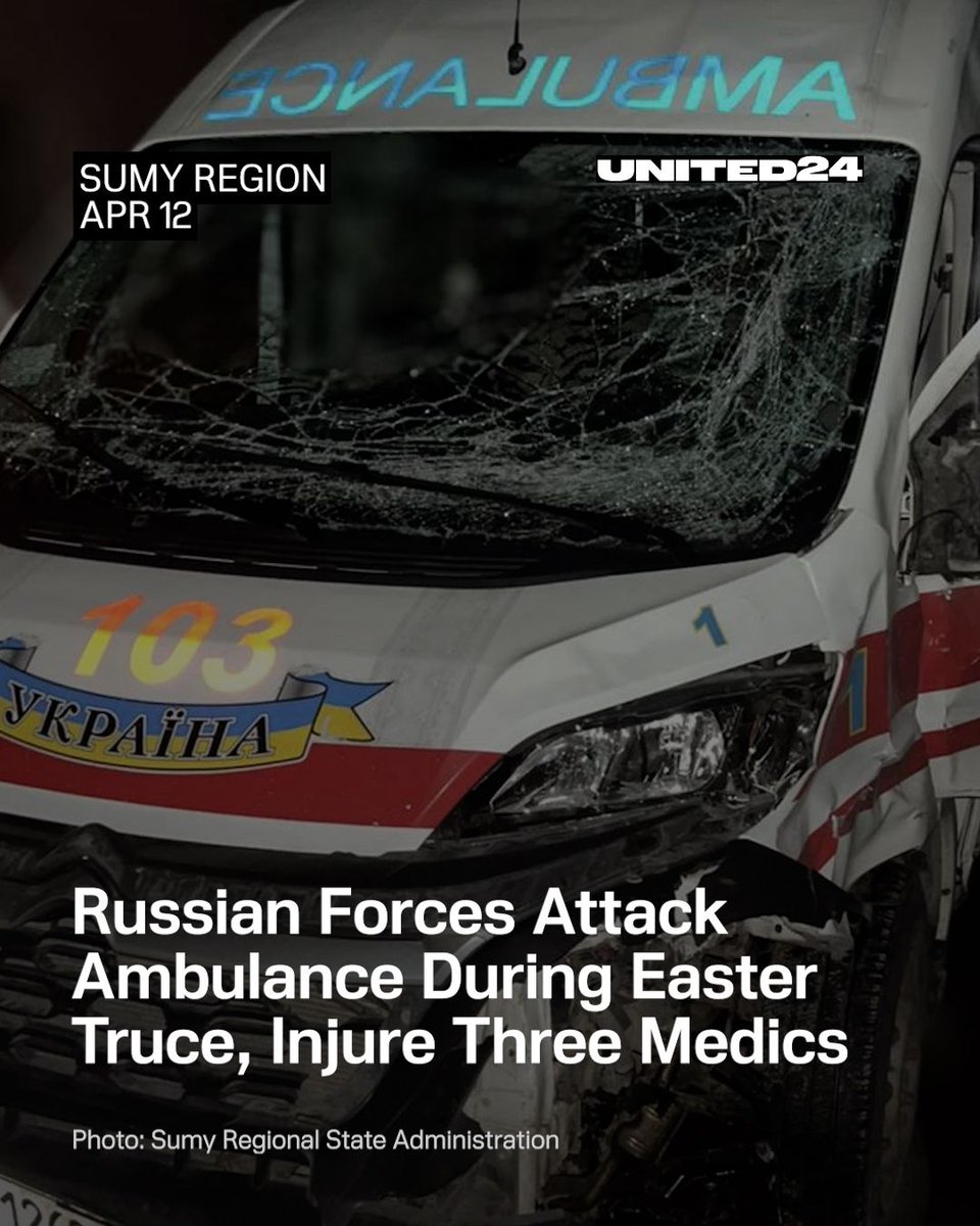 🔴 BREAKING: Russian forces attacked an ambulance in the Sumy region, injuring three medics, according to local authorities.

The attack took place on the night of April 12 after Russian authorities announced the Easter truce.