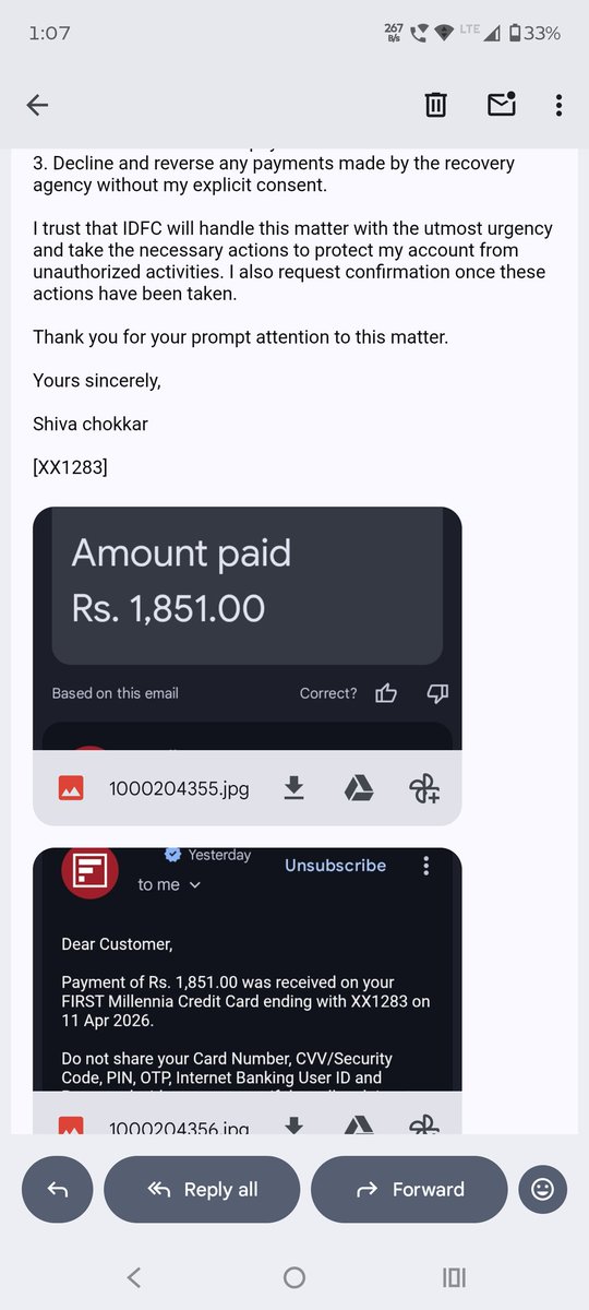 ShivK1405's tweet photo. Specifically, I would like IDFC to:

I trust that IDFC will handle this matter with the utmost urgency and take the necessary actions to protect my account from unauthorized activities. I also request confirmation once these actions have been taken.
@IDFCFIRSTBank https://t.co/yjTrAMr3LB