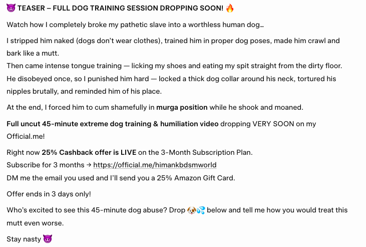 himankbdsmworld's tweet photo. Subscribe for 3 months → https://t.co/g25RneGUNg

#DogTraining #HumanPuppy #PuppyPlay #SlaveHumiliation #NippleTorture #MurgaPosition #MaleSlave #BDSMDog #OfficialMe

@18_twinkyboy https://t.co/ZicJAs3mM3