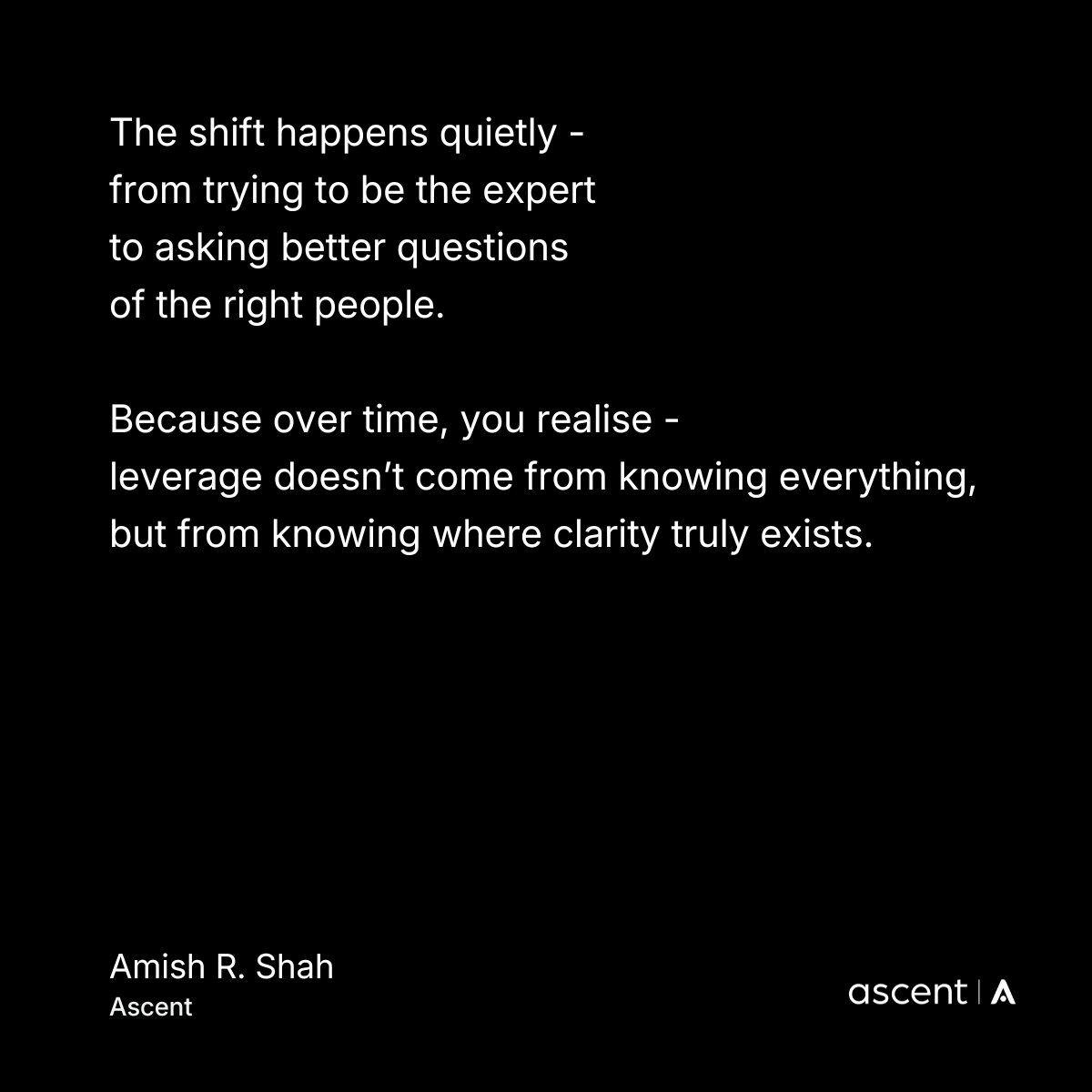 shahamish's tweet photo. 📝 Crossroads: Consultant × Founder⁣⁣⁣⁣
⁣⁣⁣⁣
Every weekend, I share stories and insights from a strange but powerful intersection - building a consulting, technology and solutions enterprise, while simultaneously fixing the internal processes, systems and operational bottlenecks at Ascent.⁣⁣⁣⁣
⁣⁣⁣⁣
It’s the place where client problems mirror our own, where strategy meets reality, and where every win (or mistake) teaches twice.⁣⁣⁣⁣
⁣⁣⁣⁣
This series is my attempt to document that journey - the lessons, the conflicts, the unexpected clarity - from standing on both sides of the business.