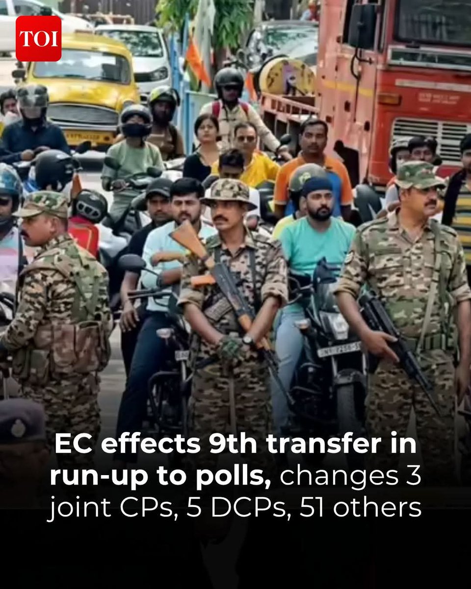 XGuruManoj's tweet image. News report from West Bengal...

In a strict move, the Election Commission has transferred 59 #Kolkata police officers, including joint commissioners and DCPs, following recent political clashes. This marks the ninth mass transfer, bringing the total to 542 officers since March
