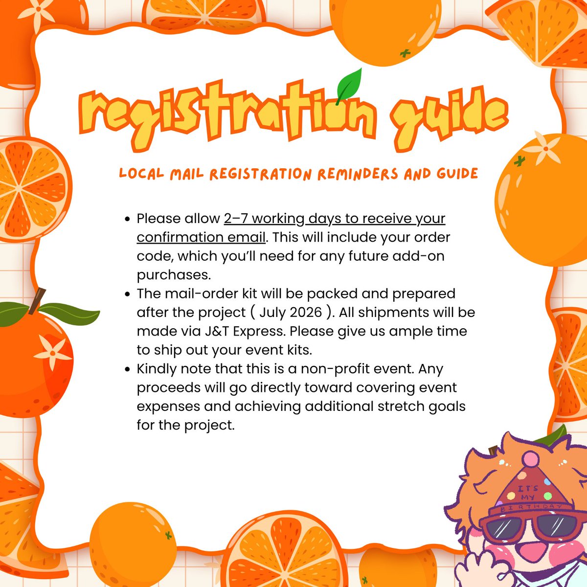 🍊Good news, mga ka-Ponkan!

Kung hindi kayo makakapunta, worry not! Magbubukas kami ng local mail order kits!

Show your love for Shoyo kahit hindi kayo makapunta sa CSE 🧡 But before you order, make sure to read the guidelines below.

#ShoyoBdayCSE #TrentaHinata #Hinatrenta