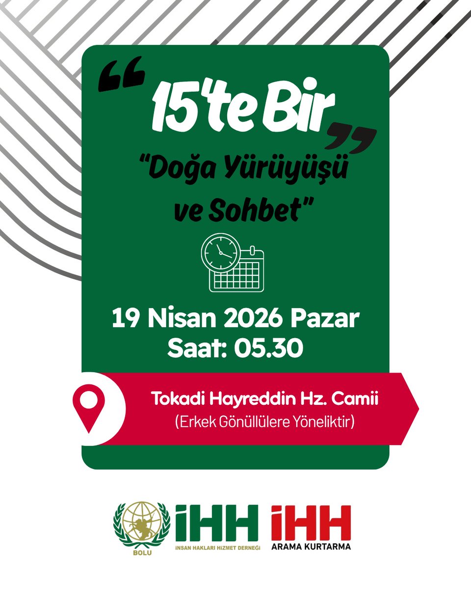 ihhsar14's tweet photo. Değerli Gönüllülerimiz,

Nisan ayının 2. "15'te Bir" buluşmasını Düzce ekibimizle birlikte gerçekleştireceğiz. 19 Nisan Pazar günü saat 05.30'da sabah namazıyla başlayacak olan programımız; sohbet ve doğa yürüyüşüyle devam edecek, türbe ziyareti ve vedalaşmayla son bulacaktır. https://t.co/PyvsxErOFN
