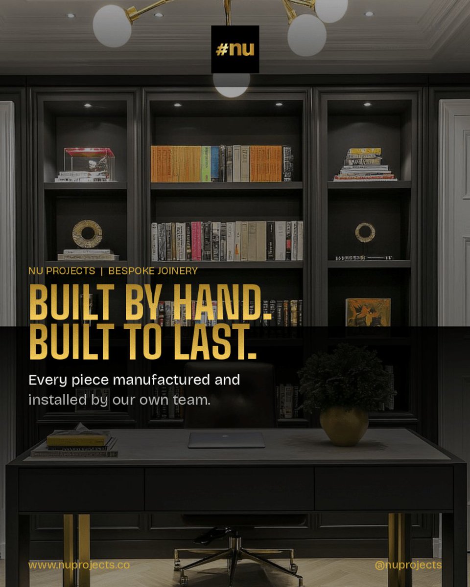 Built by hand. Built to last.
Bespoke joinery, designed in-house and installed by our own team.
Fitted libraries, kitchen cabinetry, panelled walls and dressing rooms.

#NUProjects #BespokeJoinery #FittedLibrary #KitchenDesign #SuperPrimeLondon #WestLondon