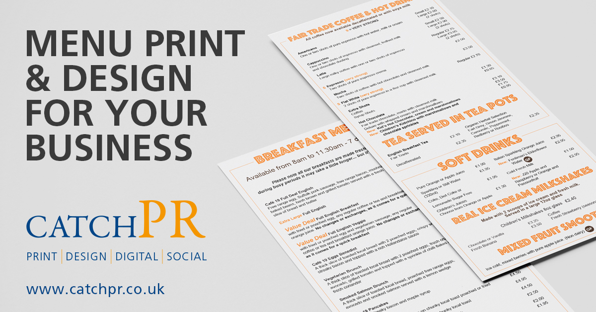 catchprltd's tweet image. We #design and #print #Menus for restaurants, cafes, bistros and all food places. 

We provide: 
Disposable Menus
Waterproof Menus
Takeaway Menus
Flat Menus
Folded Menus
Placemat Menus
Countertop Menus
Table Talkers
Outdoor Menus

Find our more: catchpr.co.uk/printing/