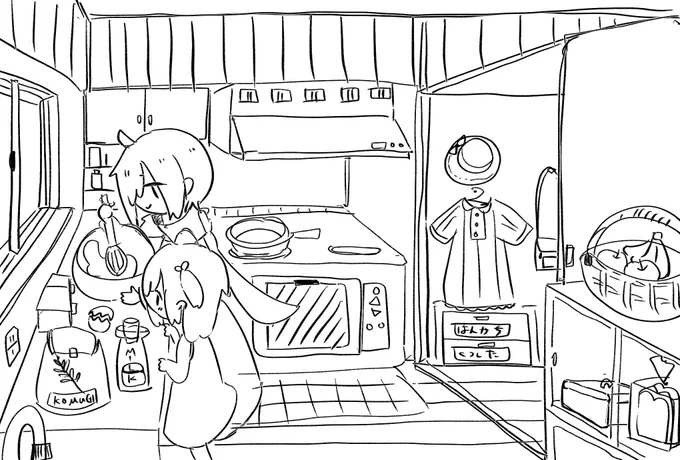 スタンプにするならさっきの絵なんだけど、一枚絵にするならこっちにする
#カイマス♀ 線画 