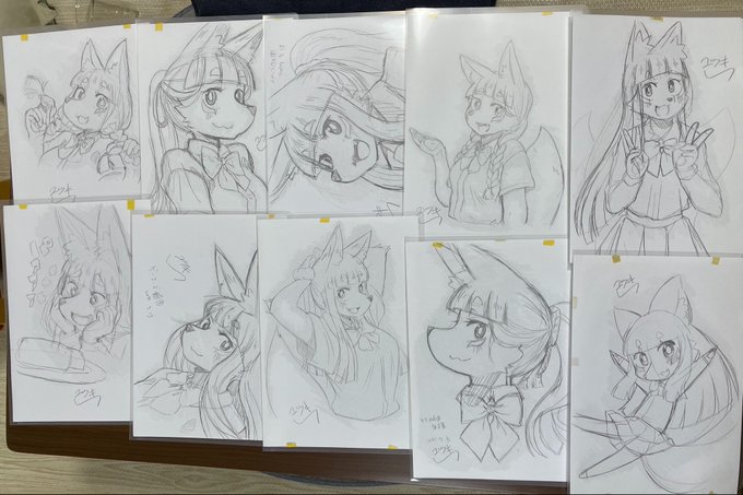 書店サイン色紙用の写し用ラフたち、クリアファイルに入れて持っていきます✌︎('ω')✌︎ 