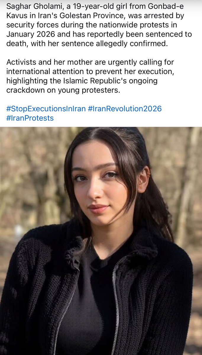 RealKENSHAPIR0's tweet photo. 19 year-old protester sentenced to death in Iran https://t.co/wBCLDtoRV0