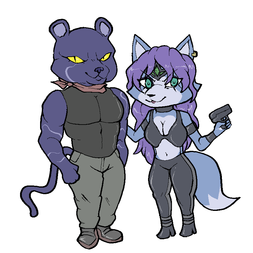 AK0lden's tweet photo. I drew Panther and Kursed! [One way to scare the Star Fox fans.]

#StarFox #Nintendo #Art #Furryart #Krystal #Kursed #PantherCaroso https://t.co/UfOWMlXrhG