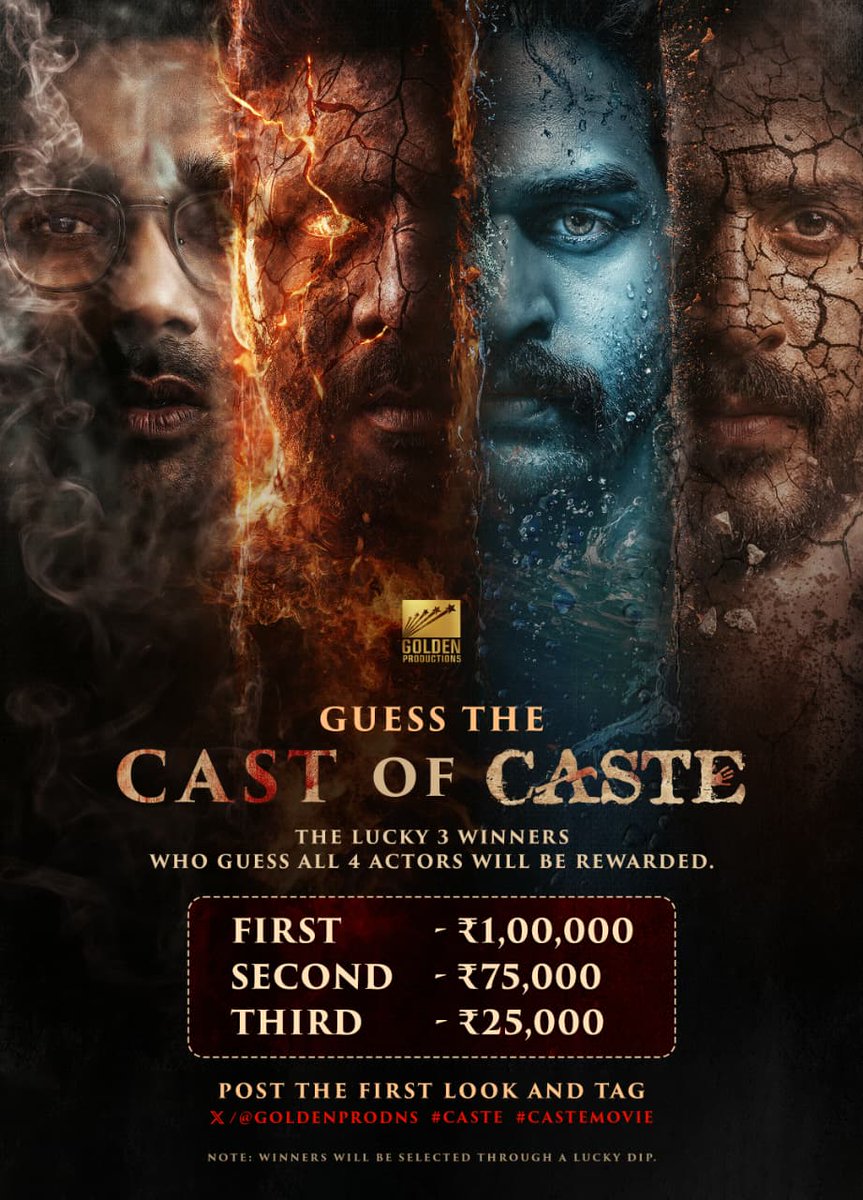 mrgyvcofficial's tweet photo. #CASTE లో CAST ఎవరో గెస్ చేయండి ?
ఇంట్రిగింగ్ ఫస్ట్ లుక్లో దాగి ఉన్న 4️⃣ ఫేసెస్ని డీకోడ్ చేయండి 🔍👀
మీ సోషల్ మీడియా హ్యాండిల్స్లో పోస్ట్ చేసి @GoldenProdns ని ట్యాగ్ చేయండి 💬
—> 3 అదృష్టవంతులకు ₹2 లక్షల ప్రైజ్ మనీ 💥💥
#CasteMovie #GuessTheCast 🎬 https://t.co/7DrF0Guy9U