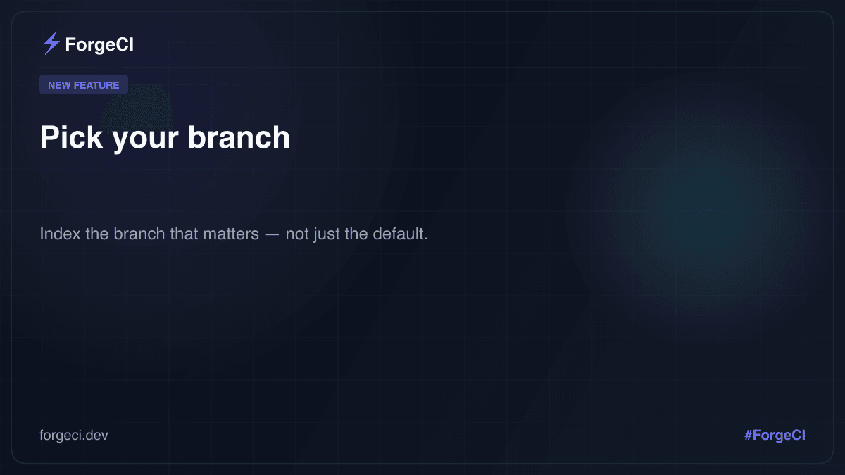 forgeci's tweet image. Most tools index your default branch and call it context.

ForgeCI now lets you pick which branch to embed when connecting GitHub or Bitbucket — main, staging, or wherever work happens.

Context Engine, right source from day one.

forgeci.dev #ForgeCI #DevTools #CICD